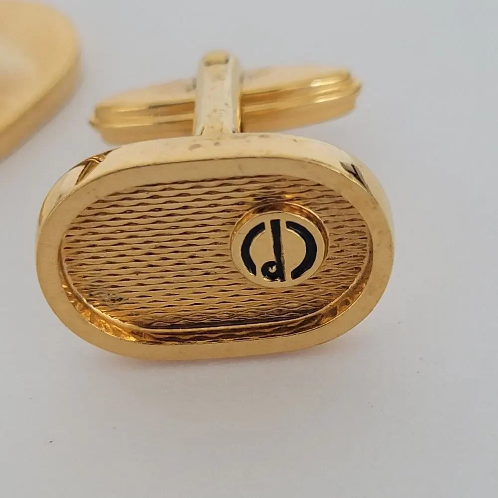 Dunhill D Cufflinks Gold Tone Logo Oval‎ Designer Logo Vintage Retro